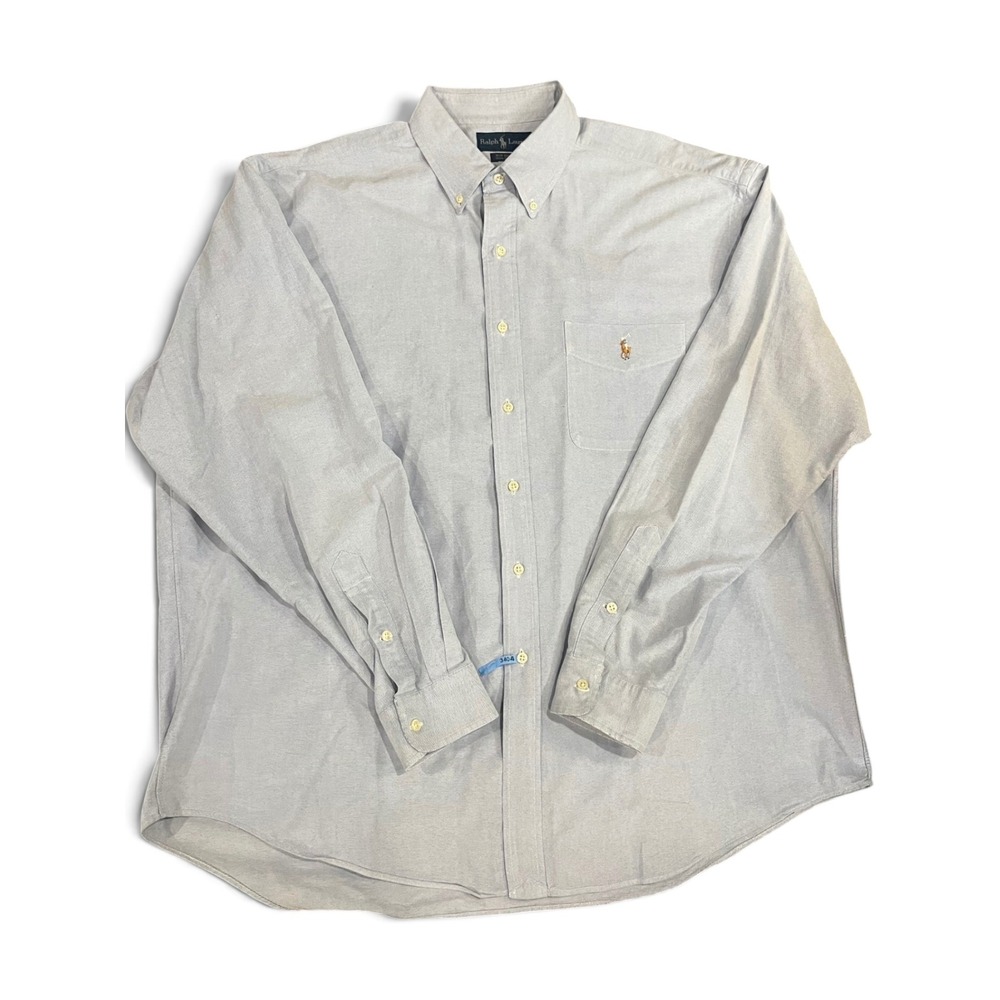 Vintage Ralph Lauren Big Shirt XL Blue Cotton Oxford Button Down Long Sleeve